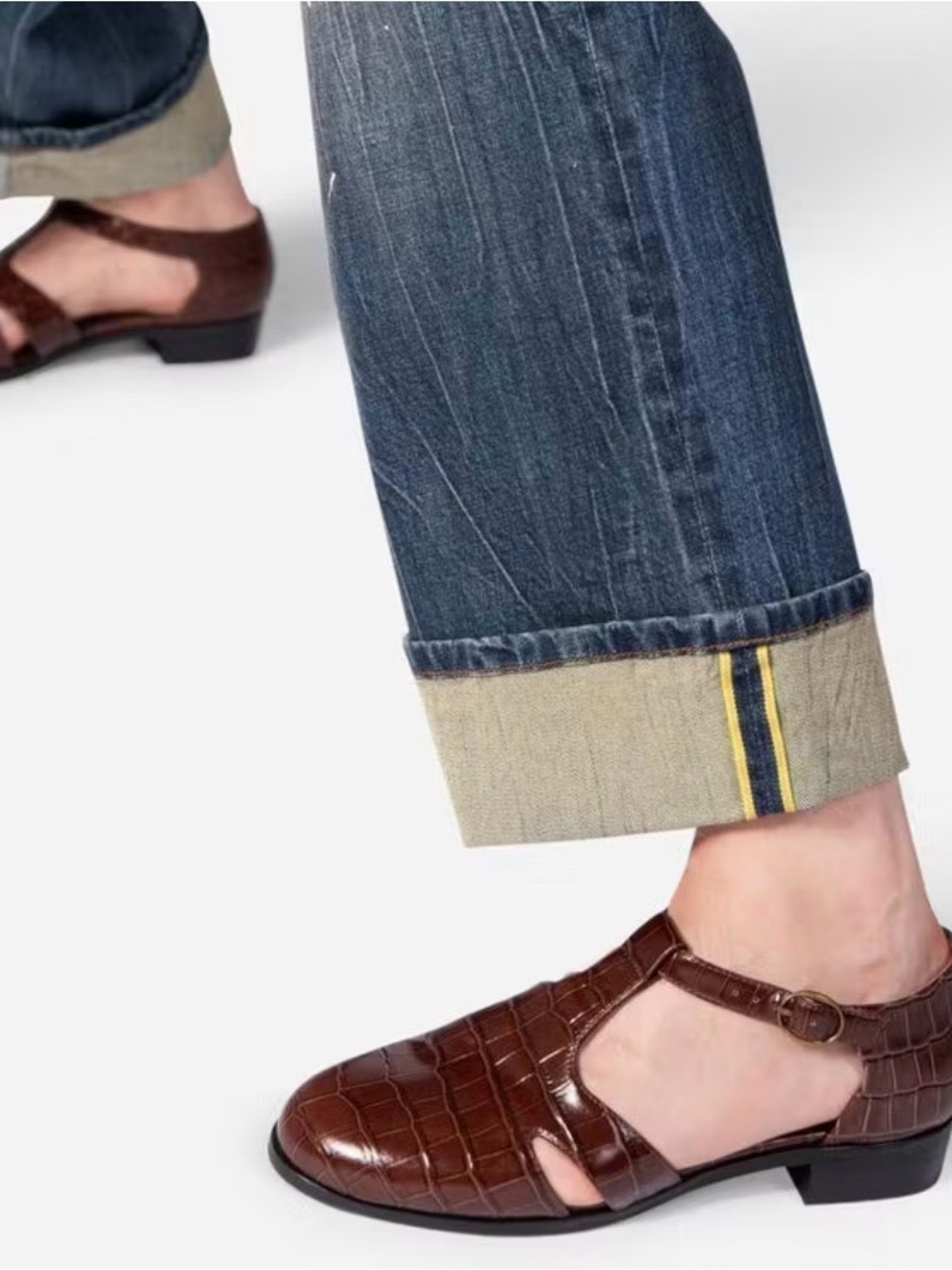 INTENTIONALLY BLANK Brown Croc-Embossed Mary Jane Flats